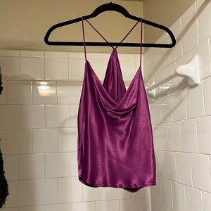 Zara flowy neck open back silk top